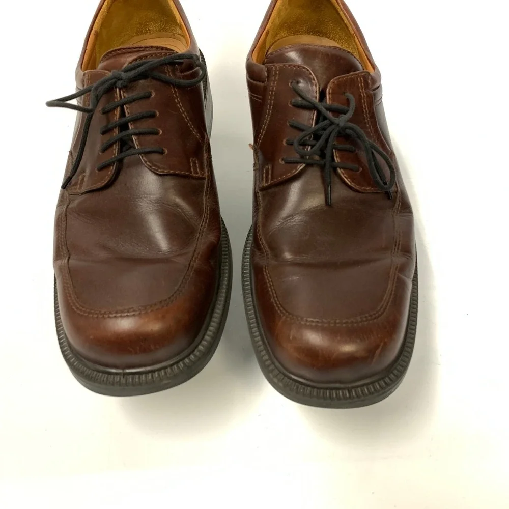 ECCO Mens Brown Leather Square Toe Lace Up Derby Shoes Shock Point‎ Size 44